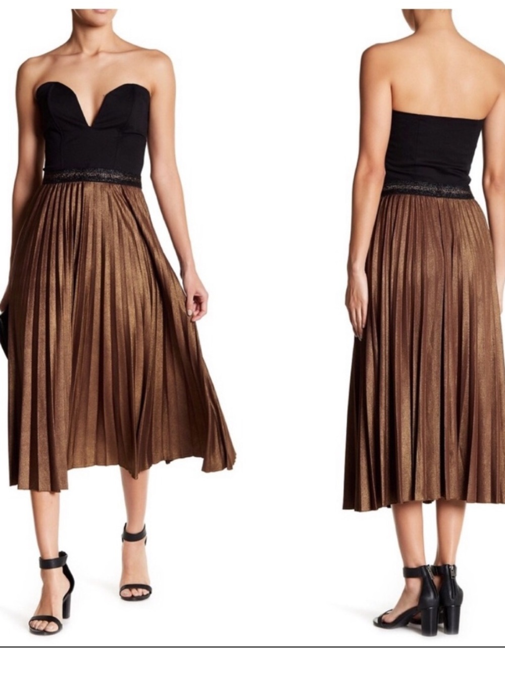 YFB On The Road Metallic Bronze Pleated Jones Skirt